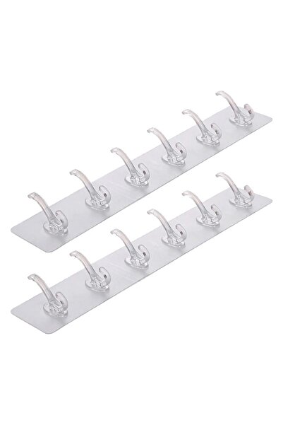 NEXTLY Σετ 2 αυτοκόλλητων κρεμάστρων με 6 γάντζους, για μπάνιο/διάδρομο/κουζίνα, ισχυρή κόλλα