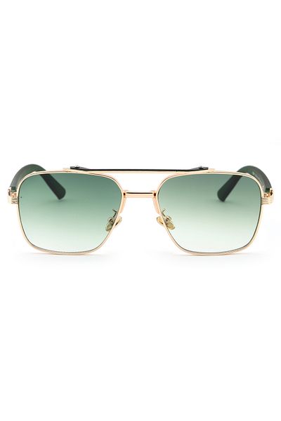 Angel Eyes Rectangular Design Gold Frame Green Glass Unisex Sunglasses