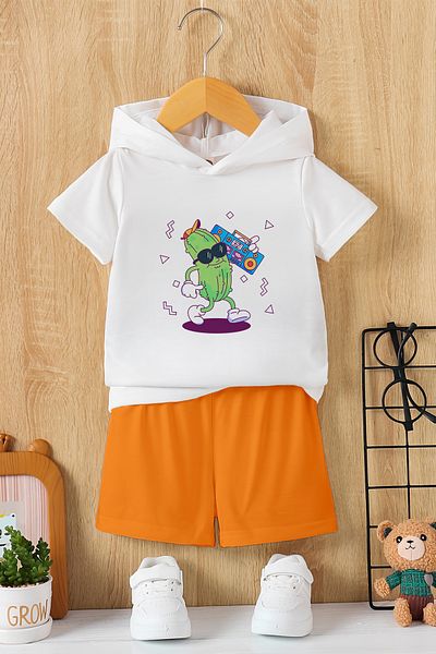 MYADA New Season Hooded Listening to Music Pickle Printed 2-Piece Children's Set 23511