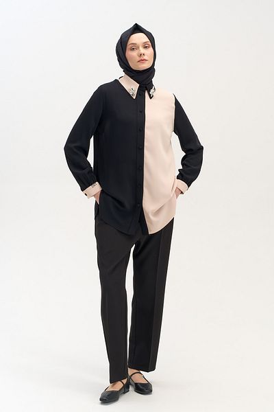 Setrms Double Colored Tunic with Removable Brooch Detail