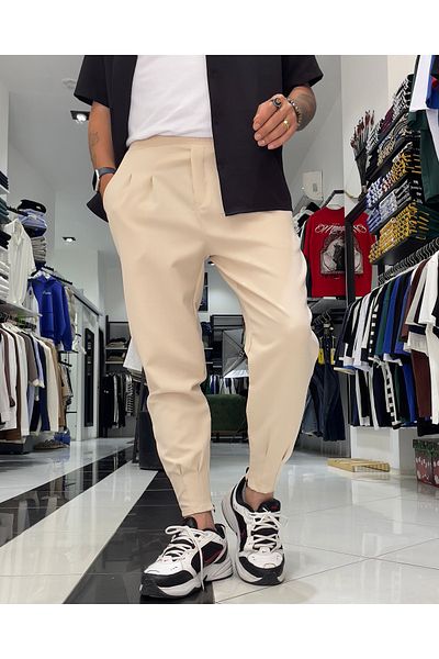 higo Men's Zippered Pleated Jogger Pants