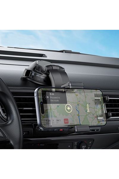 REDz Accessories Suport auto cu încărcare wireless de 15w, Hoco Hw22, montare pe bord sau parbriz, negru