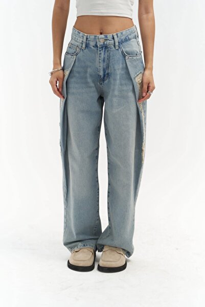 MAI STUDIOS CO. Modré džínové kalhoty Mirca plisované