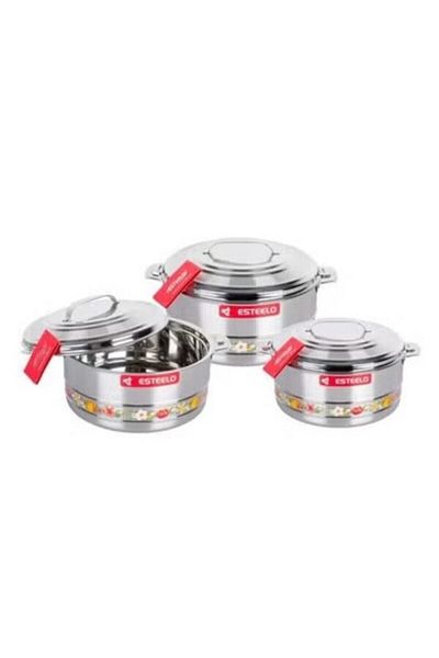 Esteelo Estilo 3-Piece Stainless Steel Food Container Set, Multiple Sizes 3-4-6 Liters