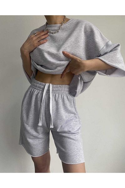 MAİ COLLECTİON Gama Oversize Karmelange Shorts pólókészlet