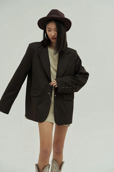 MAİ COLLECTİON Bunda Lana Hook Detail Bitter Brown Blazer