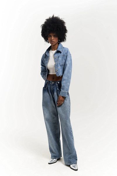 MAİ COLLECTİON Jachetă Jean scurtă albastră cu imprimeu Darcey M