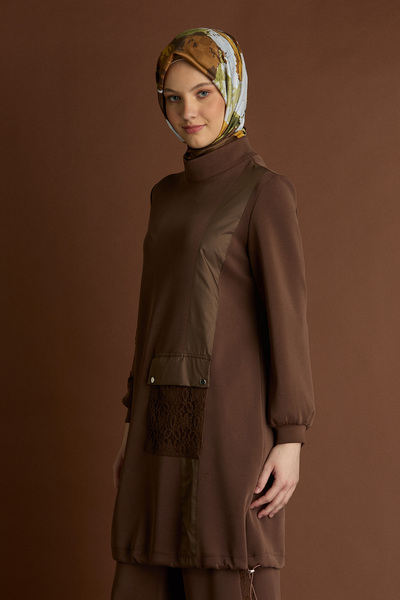 Setrms Paraşü Mixli Hakim Yakalı Tunik & Dantel Şerit Detaylı Pantolon Takım