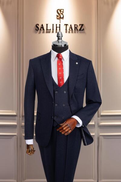 Salihtarzz Takım Elbise Yelekli SlimFit Lacivert SD42168
