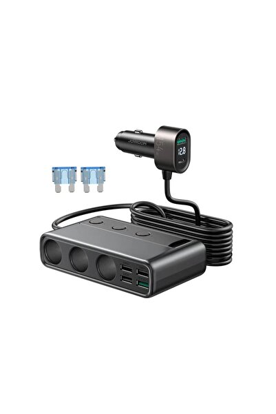 REDz Accessories Adaptor de încărcare multi-port, Joyroom JR-CL06, 3 prize brichetă auto + 6 USB, 1m, Negru