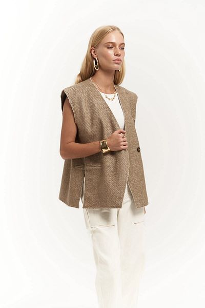 MAİ COLLECTİON Faven Mustard Side Slit Detail Vest