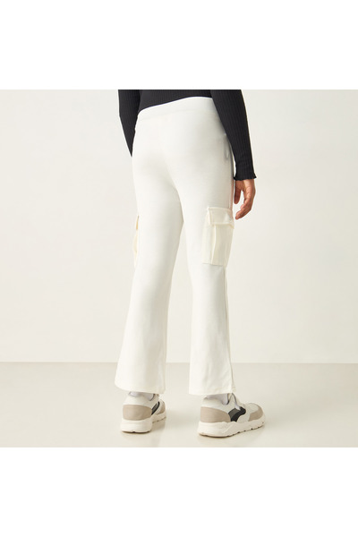 Juniors Solid Flared Leg Pants with Pockets