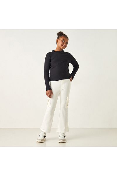 Juniors Solid Flared Leg Pants with Pockets