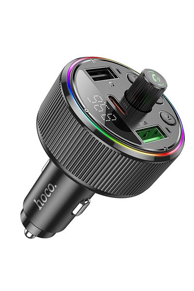 REDz Accessories Încărcător auto cu modulator FM, Hoco E82, lumini ambientale, 2x USB și 1x tip C, microfon, negru
