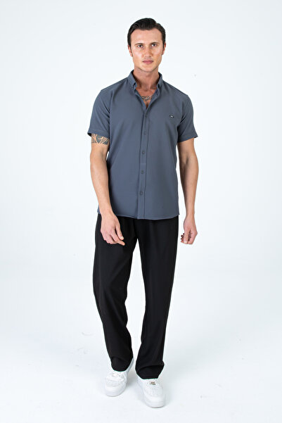 Artı1 Men's Slim Fit Slim Fit Short Sleeve Breathable Knitted Texture Summer Men's Shirt