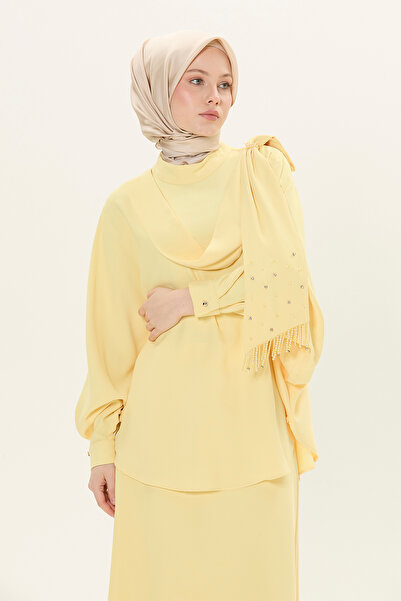 Setrms Taş İşlemeli Fularlı Gömlek & Kloş Etekli Takım