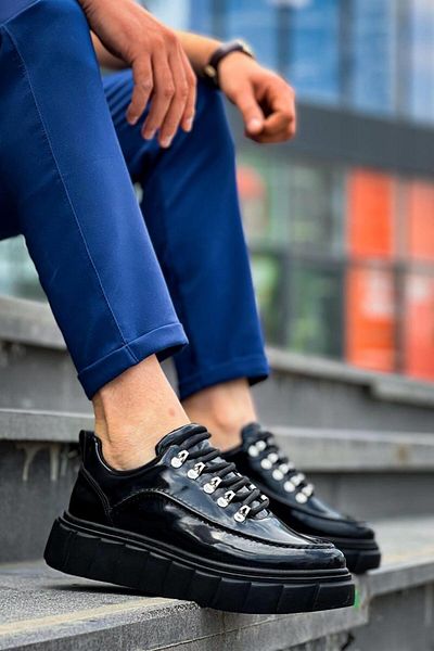 MELAMS Compass Black Patent Leather Black High Sole Casual Sports Shoes - Kbc