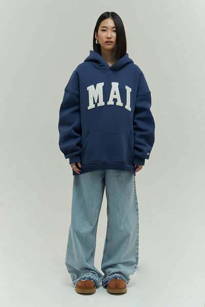 MAİ COLLECTİON Malvo Mai Embroidery Indigo Hoodie Sweatshirt