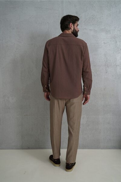 BOHEMAİ Ανδρικό πουκάμισο με τσαλακωμένο καφέ Wesley