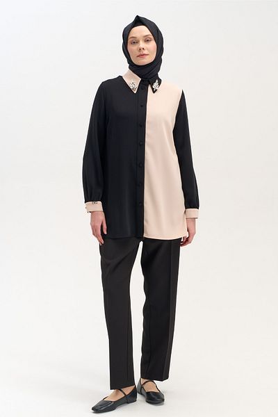 Setrms Double Colored Tunic with Removable Brooch Detail