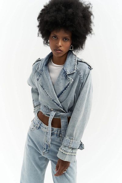 MAİ COLLECTİON Φαρδύ Biker Blue Jean Jacket