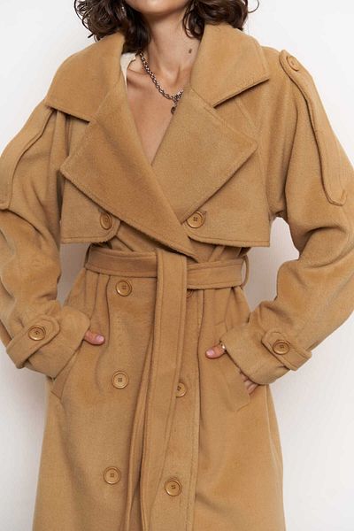 MAİ COLLECTİON Mai Moscow Tan Stamp Coat