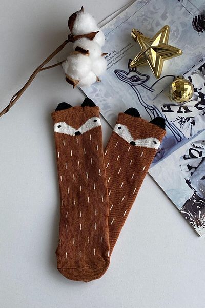 Parla Kids Light Brown Fox Patterned Girl's Socks