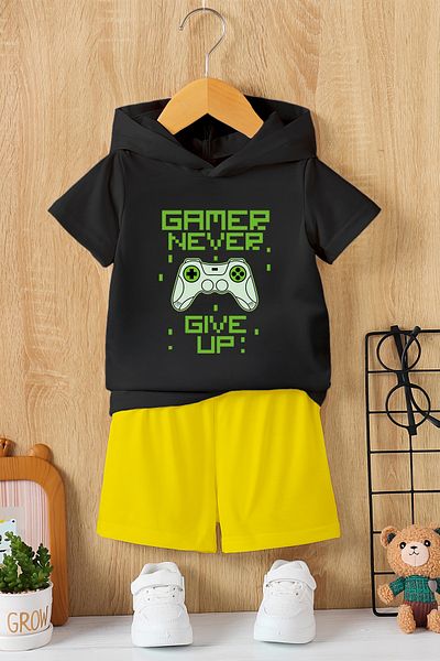 MYADA New Season Hooded Never Give up Game Printed 2-Piece Children's Set 20013