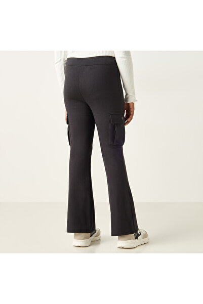 Juniors Solid Flared Leg Pants with Pockets