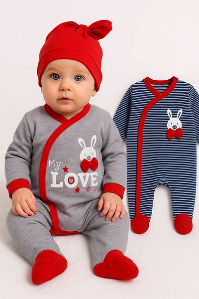 Babydonat Love Patterned 4-Piece Jumpsuit Set for Baby Boy