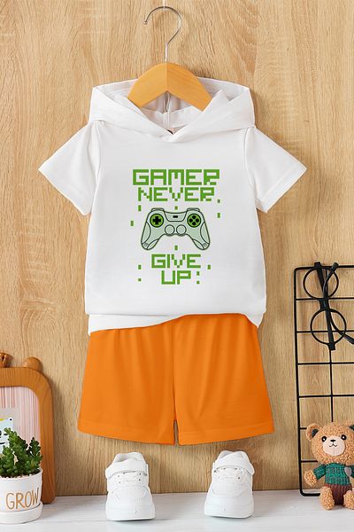 MYADA New Season Hooded Never Give up Game Printed 2-Piece Children's Set