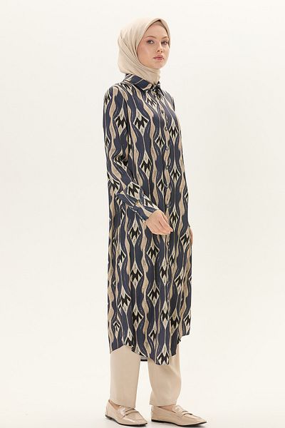 Setrms Stylish Buttoned Patterned Long Shirt
