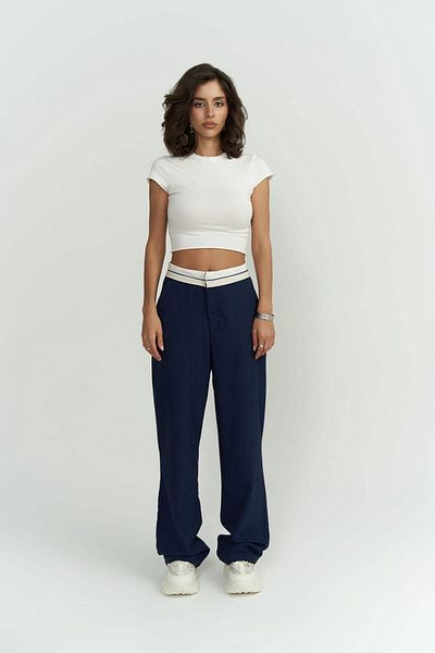 MAİ COLLECTİON Zelmira Indigo-Hose mit umgekehrtem Gürtel