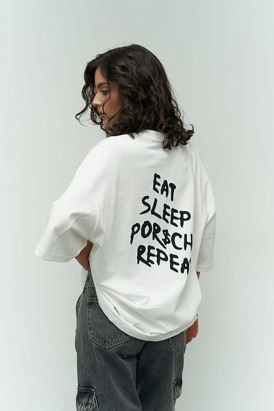 MAİ COLLECTİON Bílé oversize tričko Eat Sleep