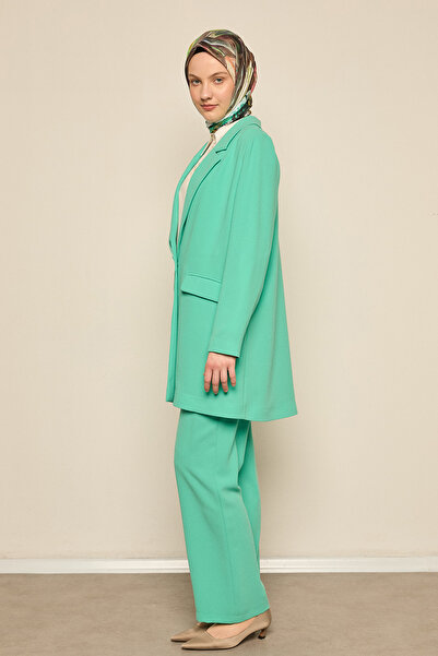 Setrms Asimetrik Rüzgarlık Detaylı Ceket & Lastikli Yüksek Bel Pantolon Takım