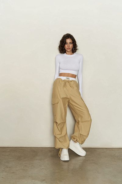 MAİ COLLECTİON Galvin Boxer Detail Dark Beige Parachute Trousers