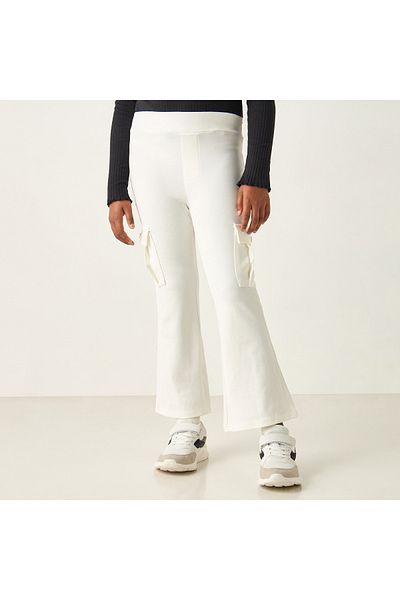Juniors Solid Flared Leg Pants with Pockets