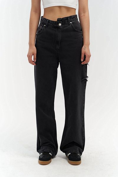 MAİ COLLECTİON Detail severního pasu Double Ripped Black Jean