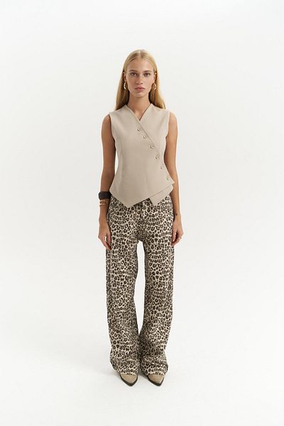 MAİ COLLECTİON Trappe Light Beige Asymmetrical Vest