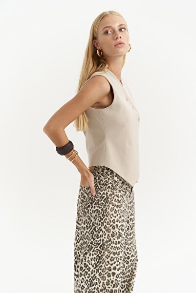 MAI STUDIOS CO. Trappe Açık Bej Asimetrik Yelek