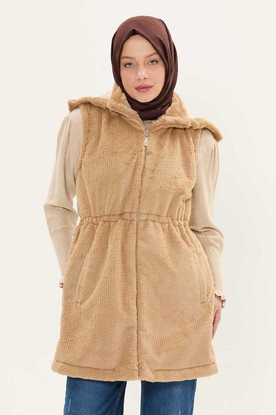 Setrms Removable Hooded Glitter Detailed Plush Vest
