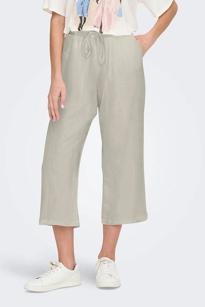 ONLY Women's Onlsıesta Relaxed Fit Linen Pants with Elastic Waist and String Detail 15344603   Beige