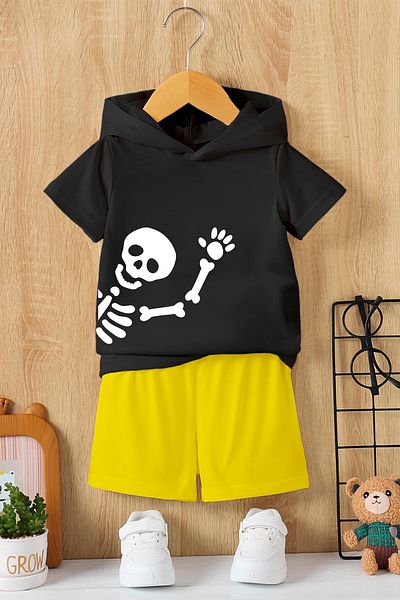 MYADA New Season Hooded Hello Skeleton Printed 2-Piece Children's Set 23466