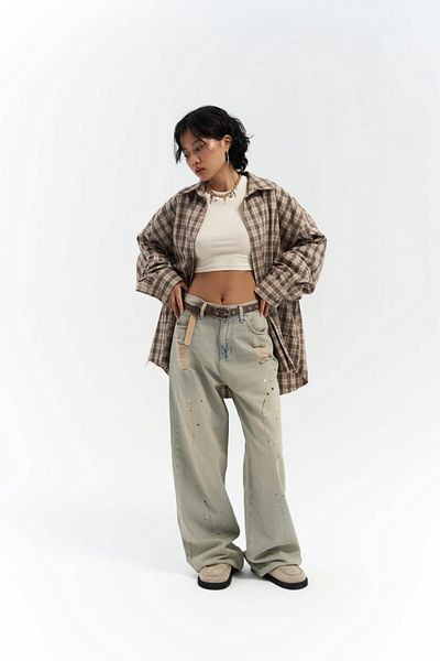 MAİ COLLECTİON Atingeți pantalonii de jeans verde murdar