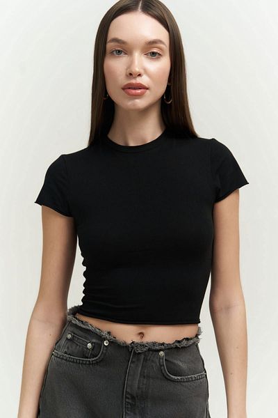 MAİ COLLECTİON Crop Top din bumbac pieptănat negru El Amor
