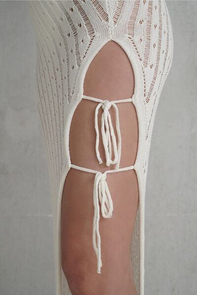 BOHEMAİ Fustă tricotaje ecru cu detaliu frânghie Yolanda