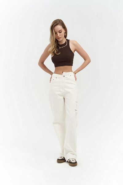 MAİ COLLECTİON Detail severního pasu Double Ripped Ecru Jean
