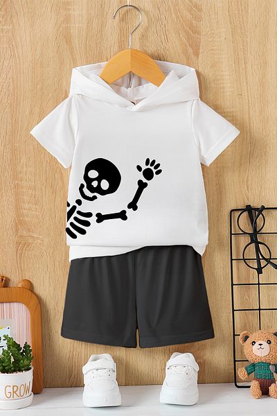 MYADA Set pentru copii cu glugă Hello Skeleton imprimat în 2 piese de sezon nou 23466