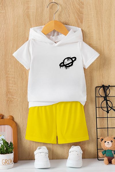 MYADA New Season Hooded Graffiti Planet Printed 2-Piece Children's Set 23462