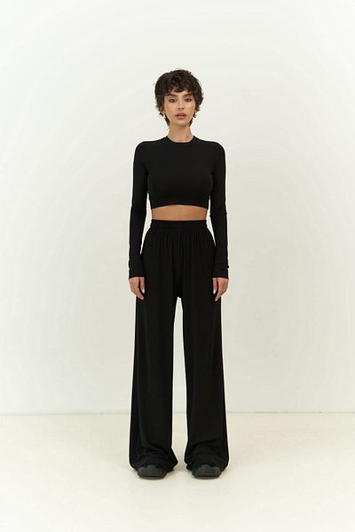 MAİ COLLECTİON Jany hosszú ujjú fekete Crop nadrág szett